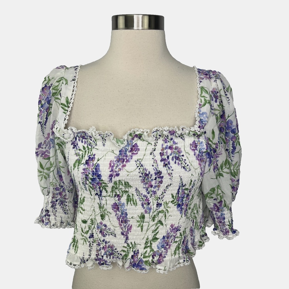 Hill House Home Zoe Crop Top Lavender Floral Wisteria Smocked XL Party Vacation - Picture 3 of 15